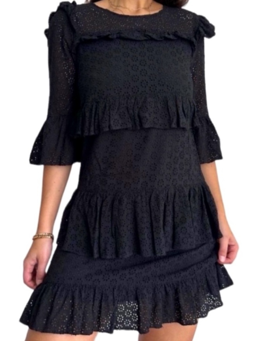 NEW Madewell Water lily eyelet tiered size 6 black Dress